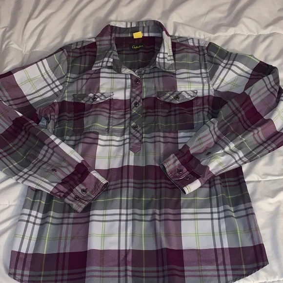 ☆ Cabelas long sleeve half button down flannel size Large - Picture 1 of 4